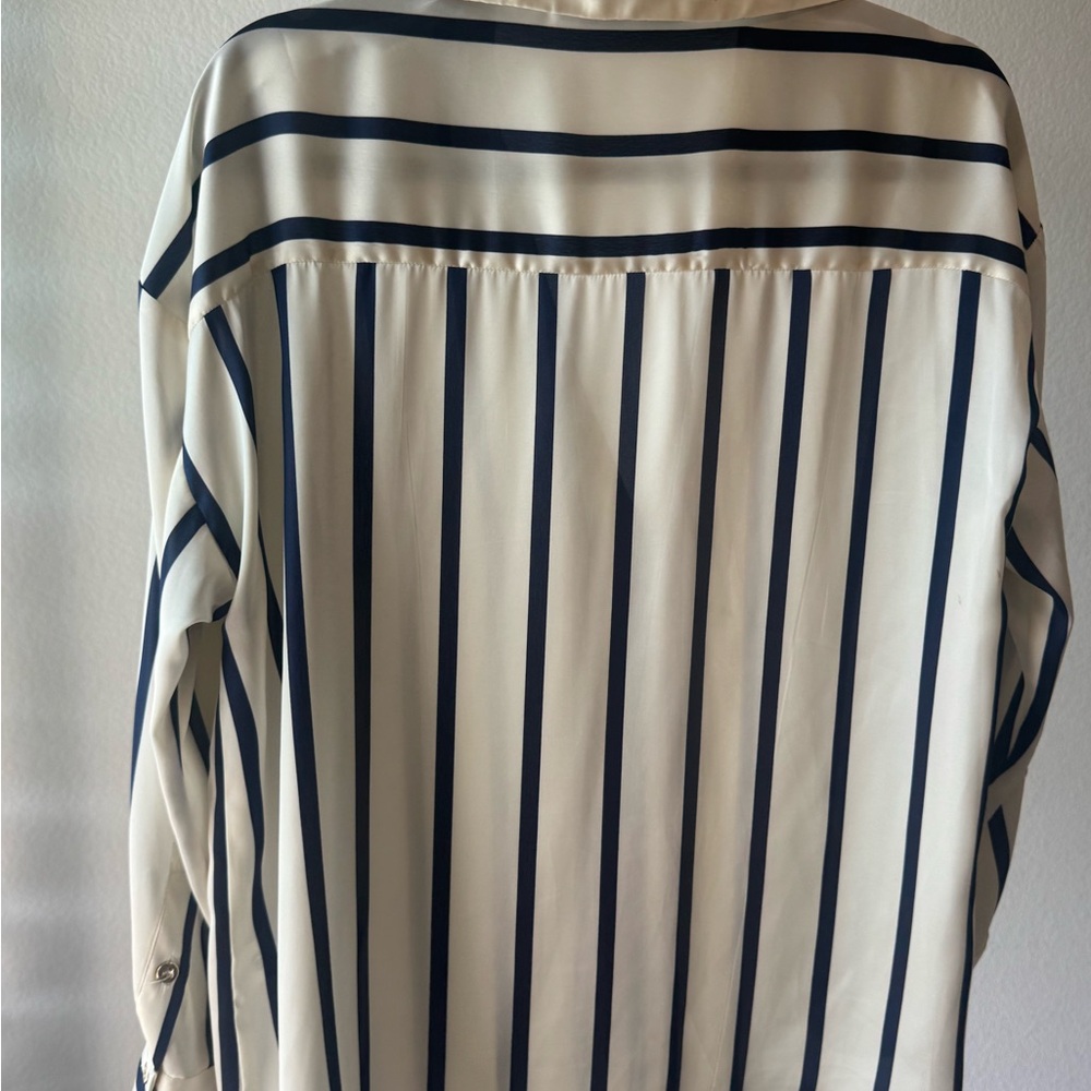 Zara Navy and Cream Striped Button Down Shirt - Picture 2 of 6